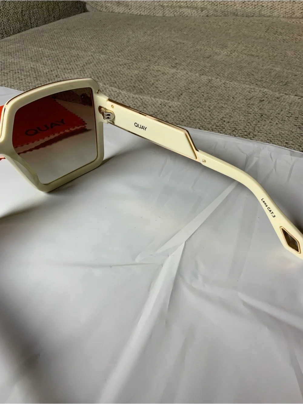 Quay Australia Cream Square Frame Sunglasses with Brown Gradient Lenses